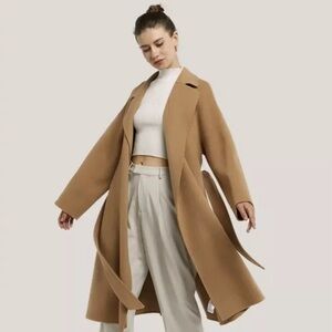 New!! Gentle Herd Women's Wool Belted Wrap Coat Camel Size XXL